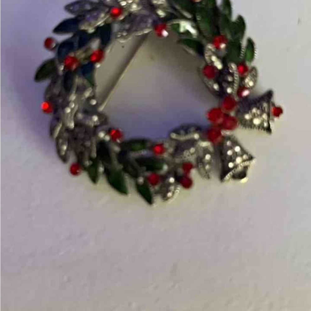 Festive Silver and Red Leaf Brooch